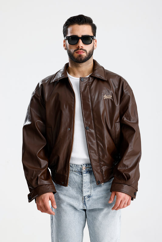 STWD Nakışlı Bomber Deri Ceket