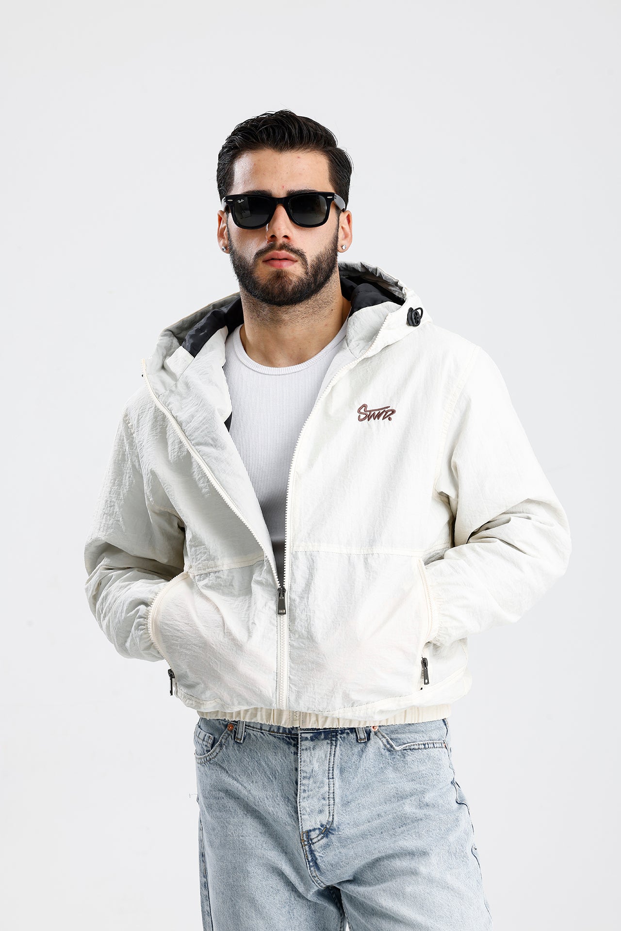 STWD Nakışlı Oversize Yağmurluk Ceket