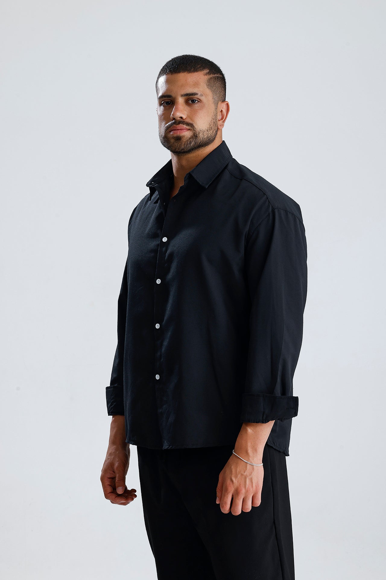 Oversize Fit Dokulu Uzun Kol Gömlek