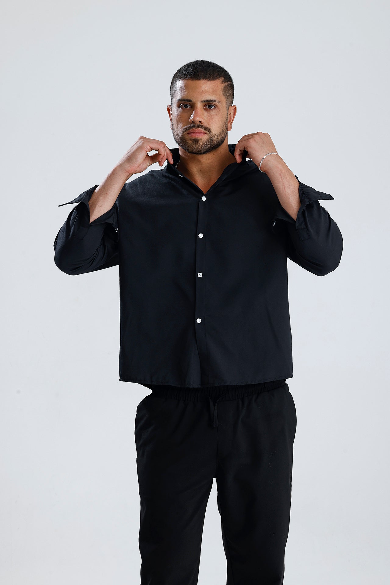 Oversize Fit Dokulu Uzun Kol Gömlek