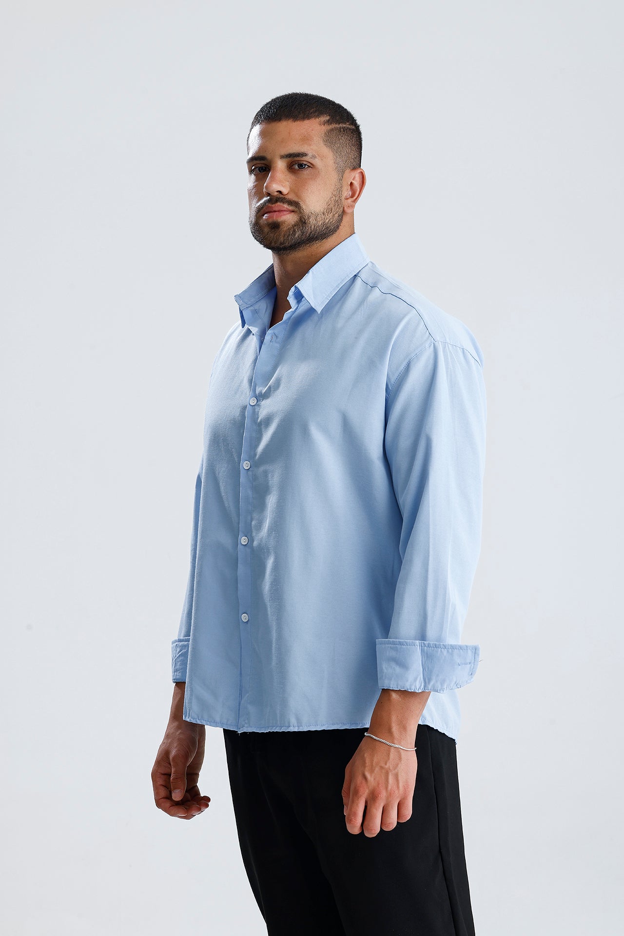 Oversize Fit Dokulu Uzun Kol Gömlek