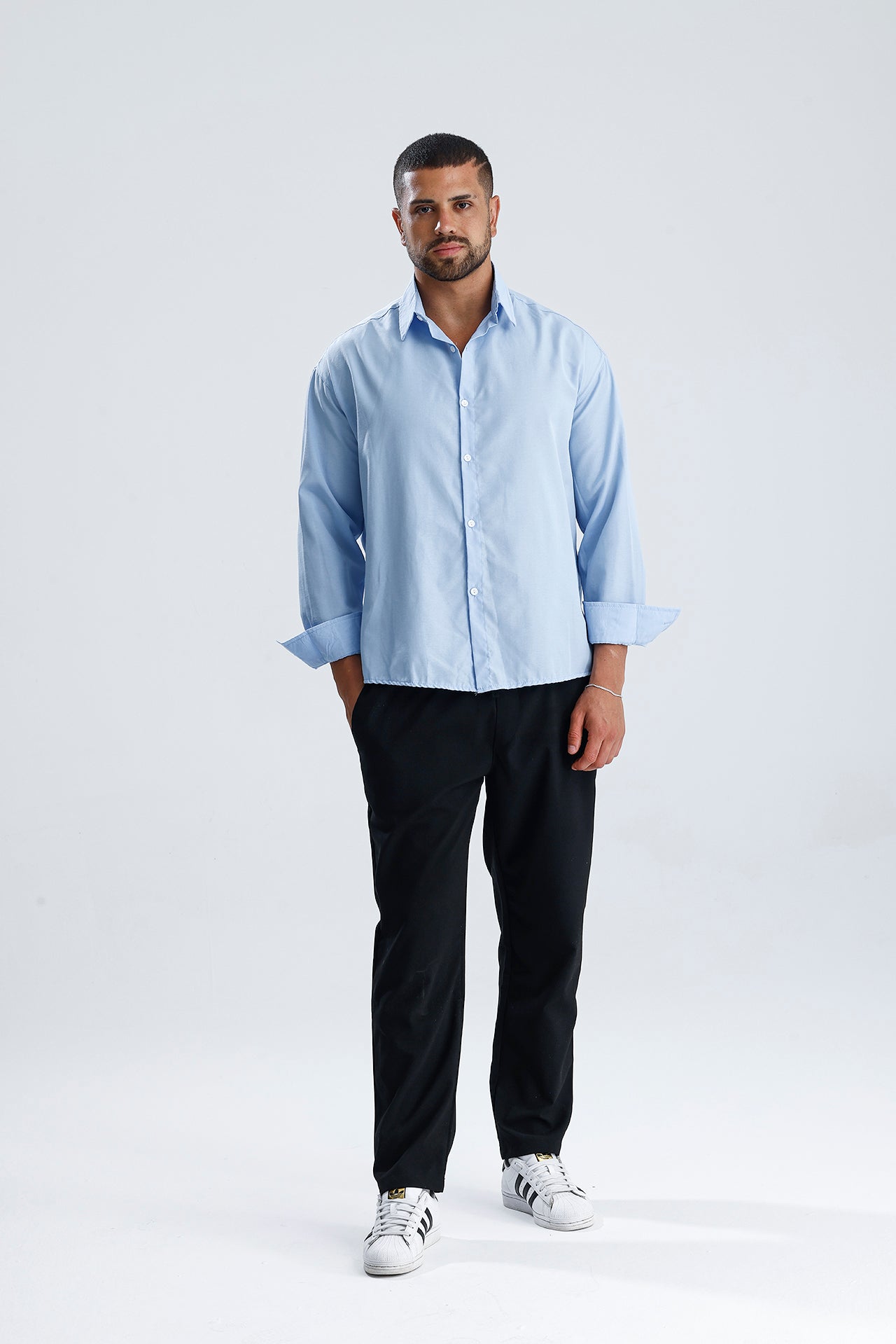 Oversize Fit Dokulu Uzun Kol Gömlek