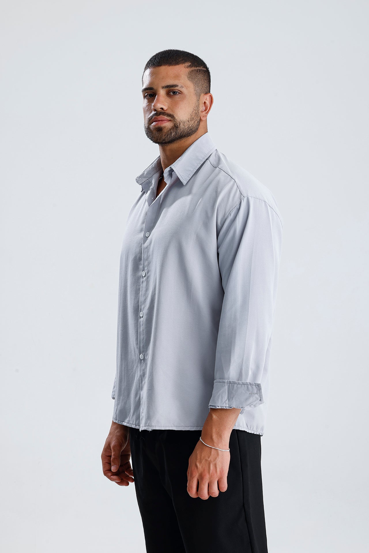 Oversize Fit Dokulu Uzun Kol Gömlek