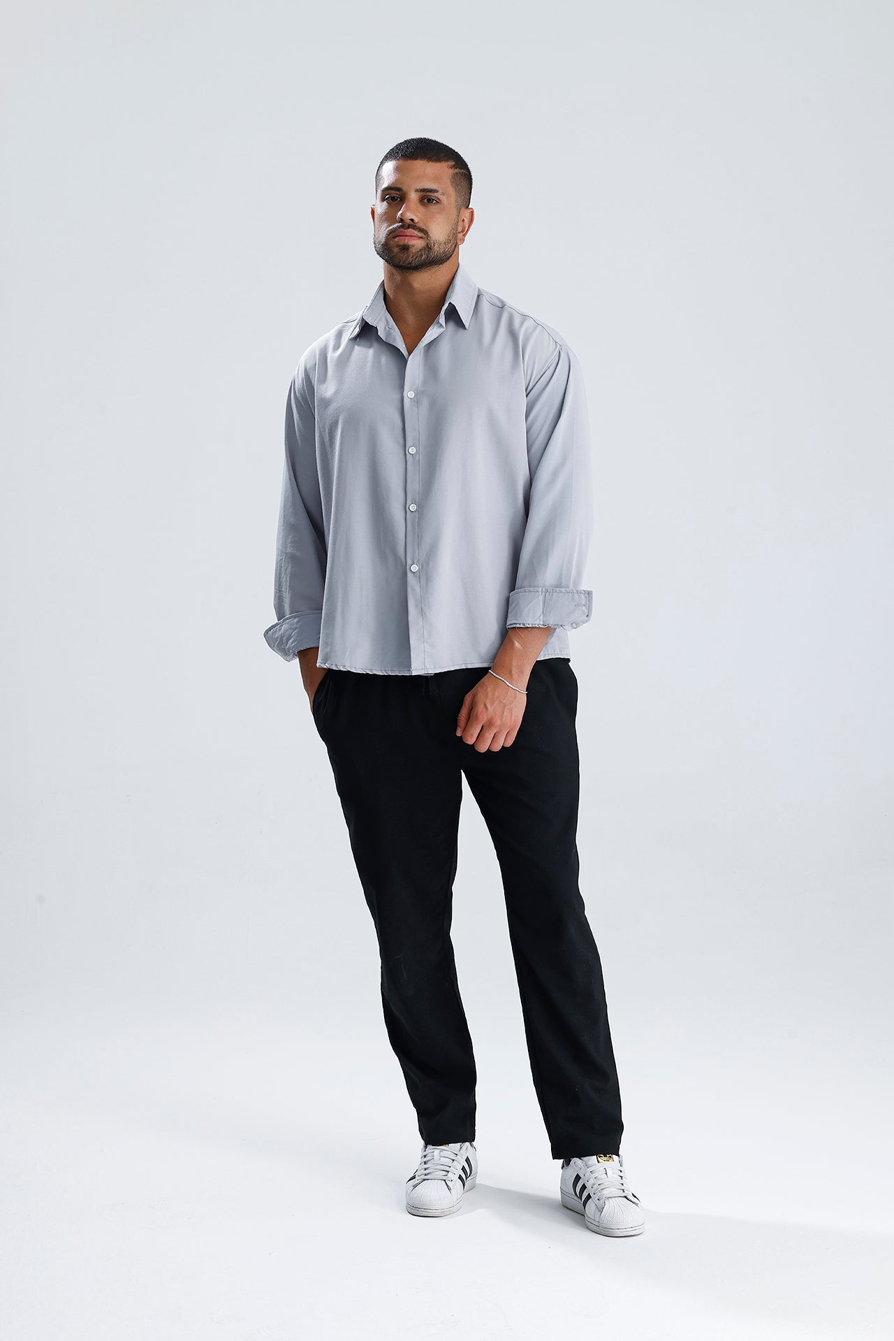 Oversize Fit Dokulu Uzun Kol Gömlek