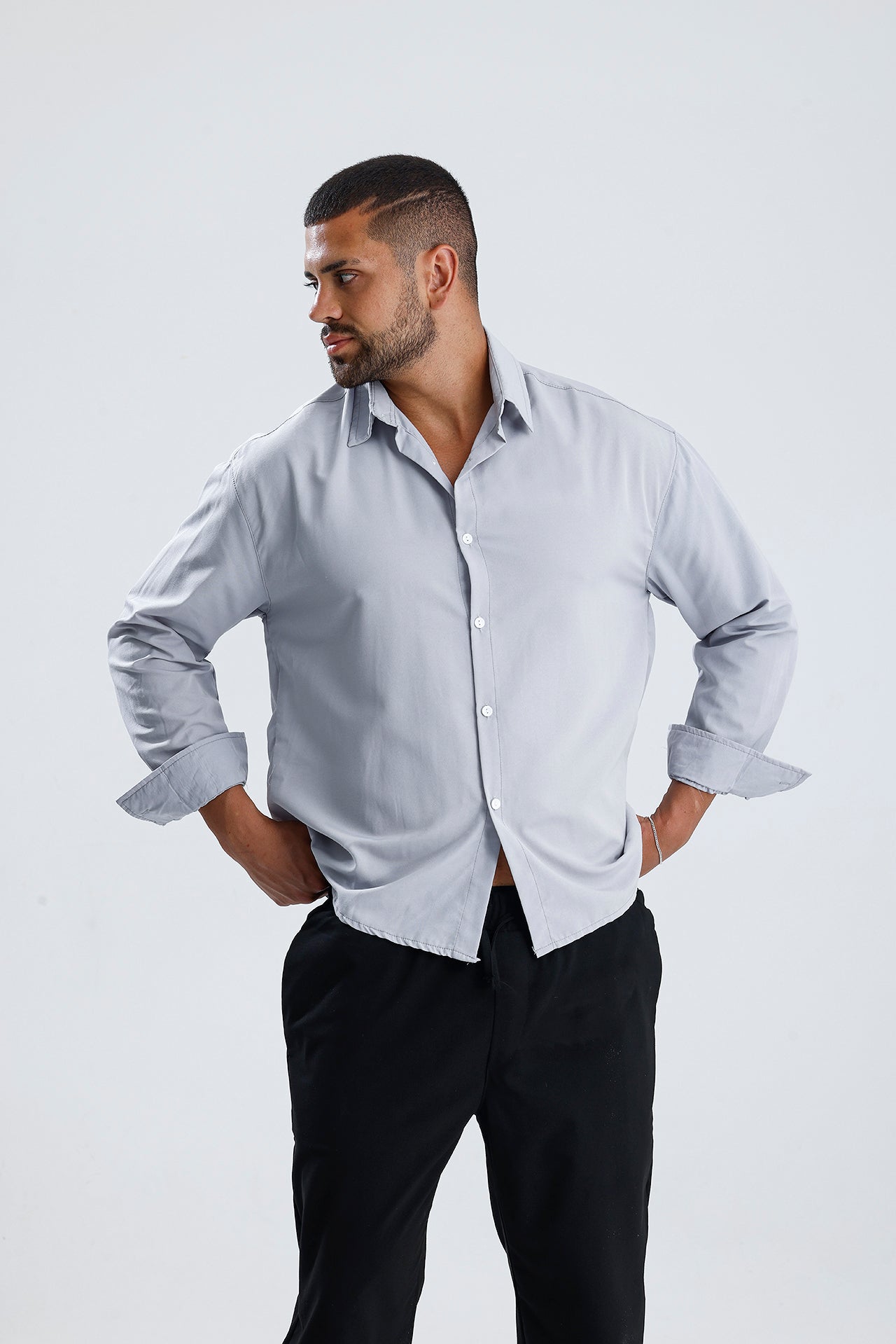 Oversize Fit Dokulu Uzun Kol Gömlek