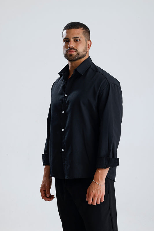 Oversize Fit Dokulu Uzun Kol Gömlek