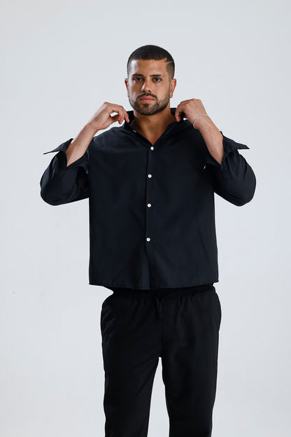 Oversize Fit Dokulu Uzun Kol Gömlek
