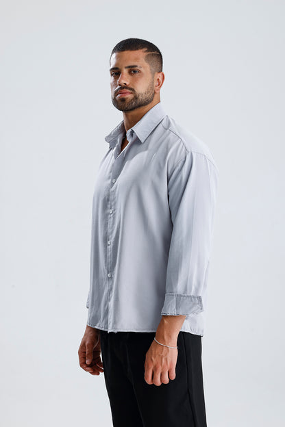 Oversize Fit Dokulu Uzun Kol Gömlek