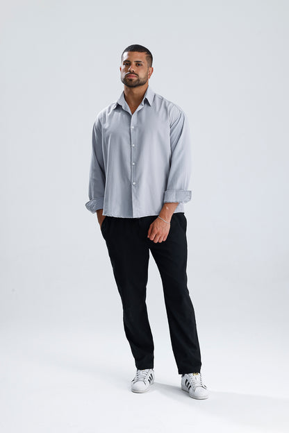 Oversize Fit Dokulu Uzun Kol Gömlek